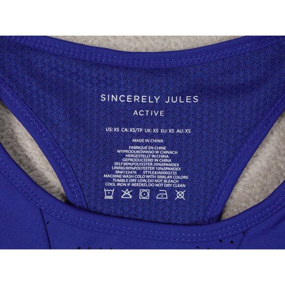 Sincerely Jules Active Womens Blue Activewear Sports Racerback Tank Bra Size XS - Picture 2 of 7